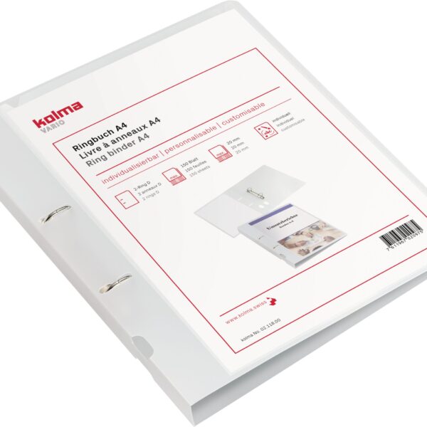KOLMA Ringbuch Vario KF A4 02.118.00 farblos, 8cm, 20mm, 150 Blatt