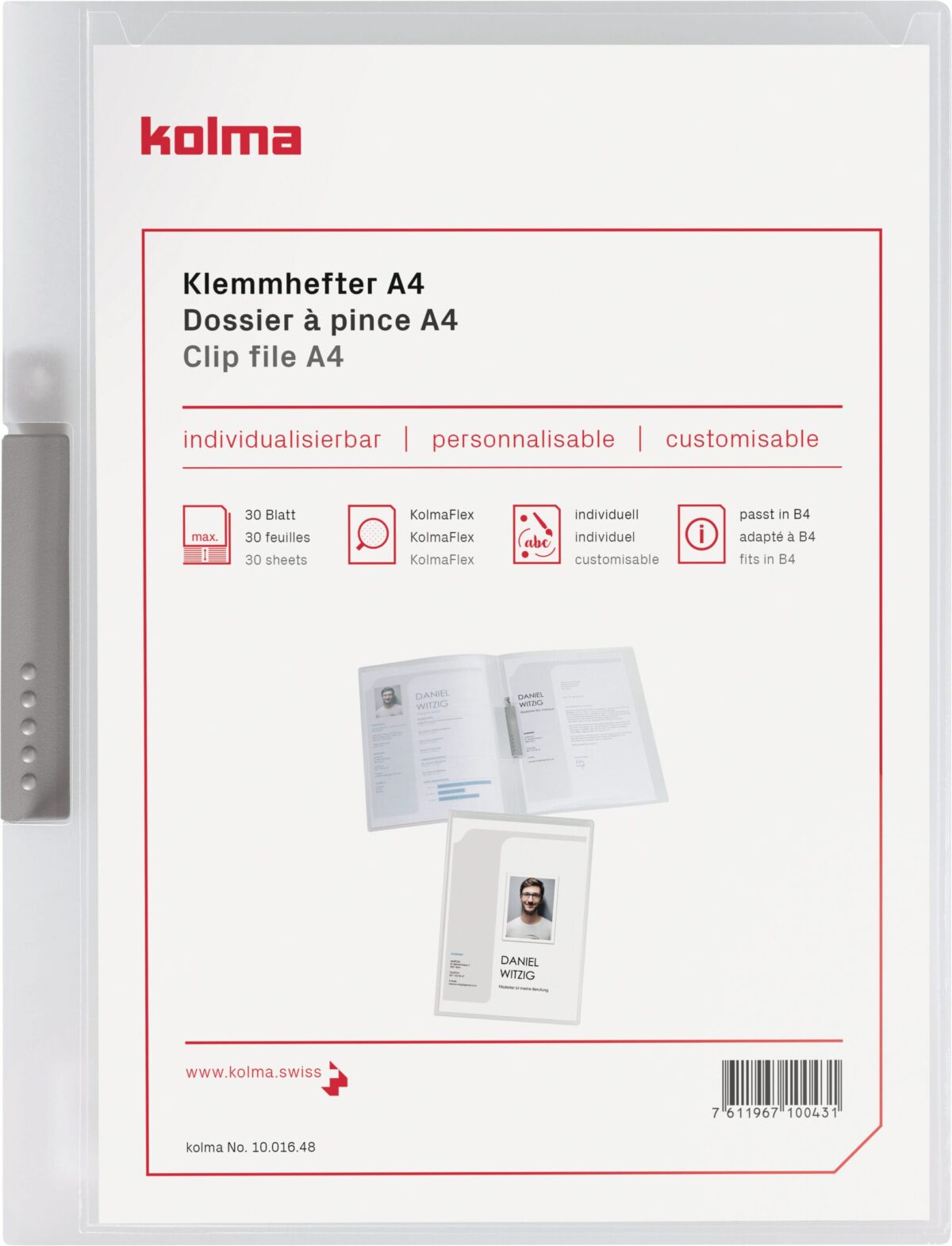 KOLMA Klemmhefter Tender A4 10.016.00 transparent, 2-teilig – Hochwertig & günstig bei ShopDeca