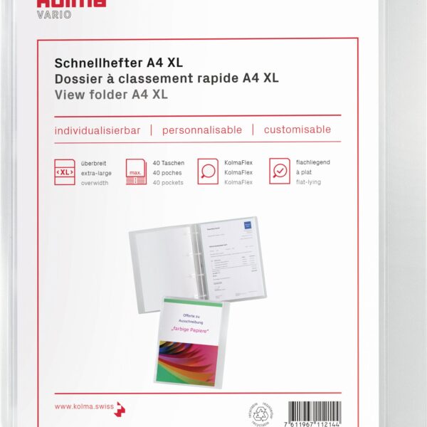 KOLMA Schnellhefter Vario A4 XL 11.009.00 transp.,KolmaFlex 40 Taschen