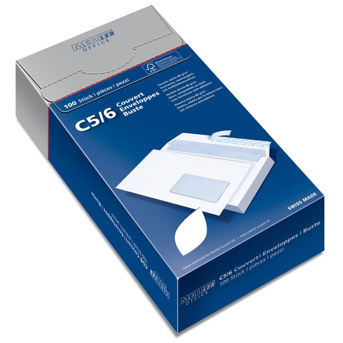 METTLER Couvert Fenster rechts C5/6 7064-80-S100 80g hochweiss, Kleber 100 Stk. – Hochwertig & günstig bei ShopDeca