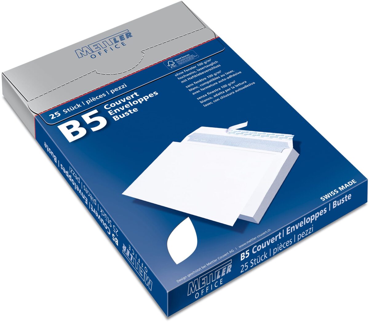 METTLER Couvert ohne Fenster B5 8096-100-S25 100g, ultraweiss 25 Stk. – Hochwertig & günstig bei ShopDeca