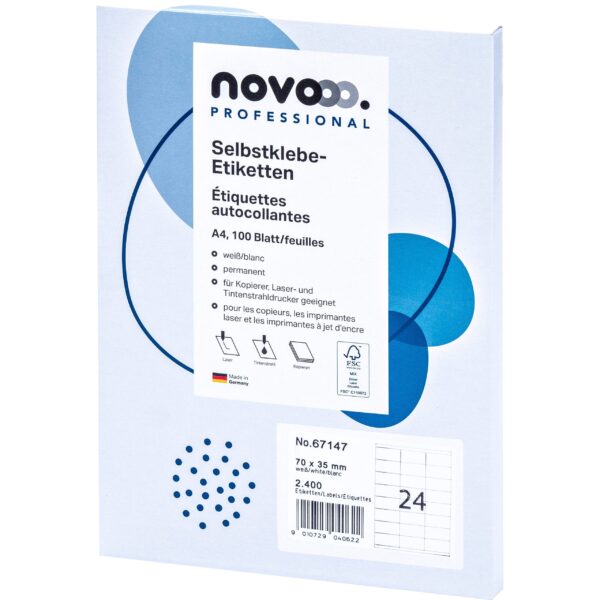 NOVOOO Etiketten 70x35mm 67147 weiss 2400 Stück