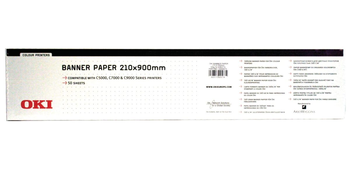 OKI Banner Papier 210x900mm 09004651 C5100 160g 50 Blatt – Hochwertig & günstig bei ShopDeca