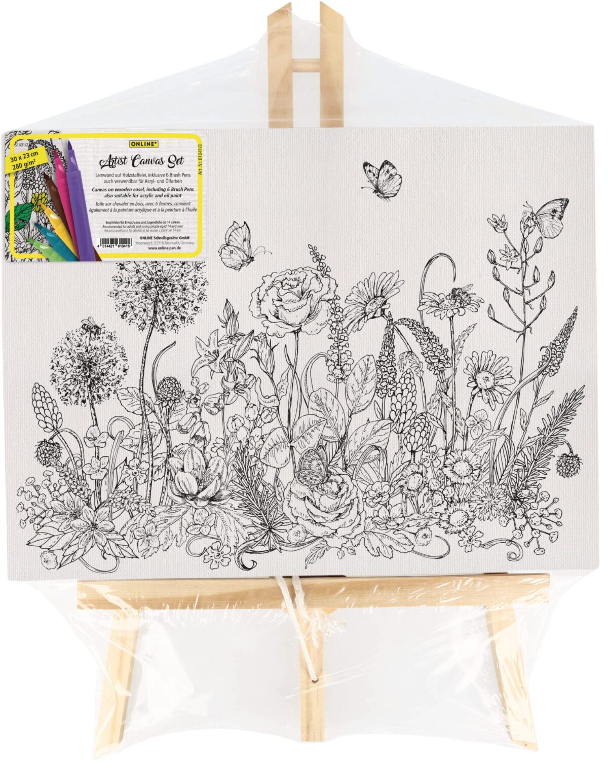 ONLINE Artist Leinwand Set Flowers 61041/3 inkl. 6 Brushpens 30x23cm – Hochwertig & günstig bei ShopDeca