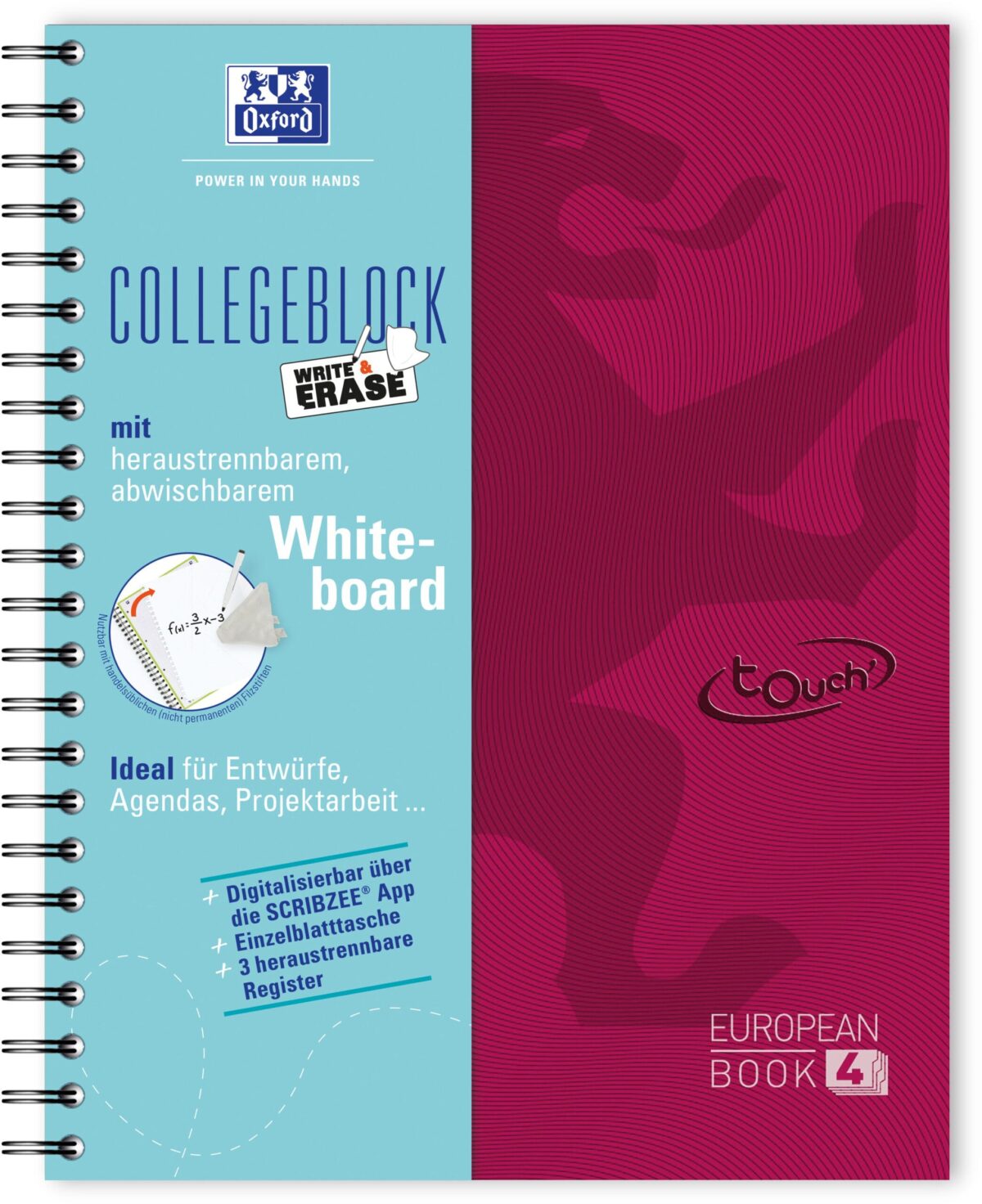 OXFORD European Book, Whiteboard A4+ 400132984 kariert, beere 120 Blatt – Hochwertig & günstig bei ShopDeca