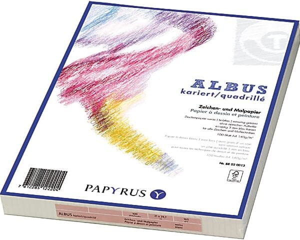 PAPYRUS Zeichenpapier A3 88020012 140g, kariert 5mm 100 Blatt