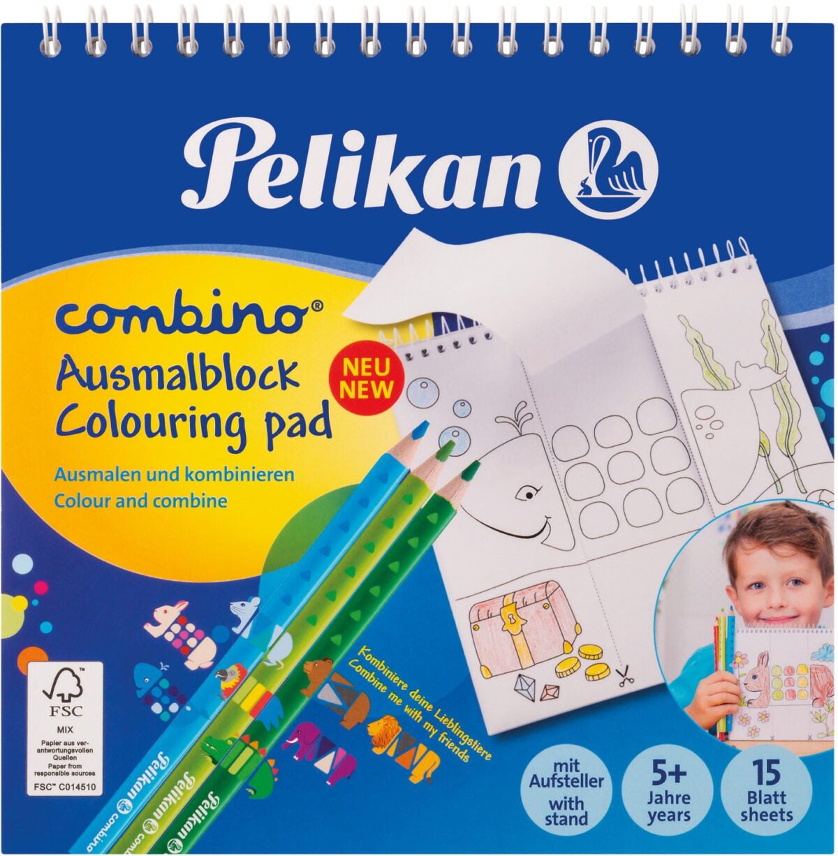 PELIKAN Malblock Combino 15x15cm 811231 15 Blatt Tier-Motive – Hochwertig & günstig bei ShopDeca