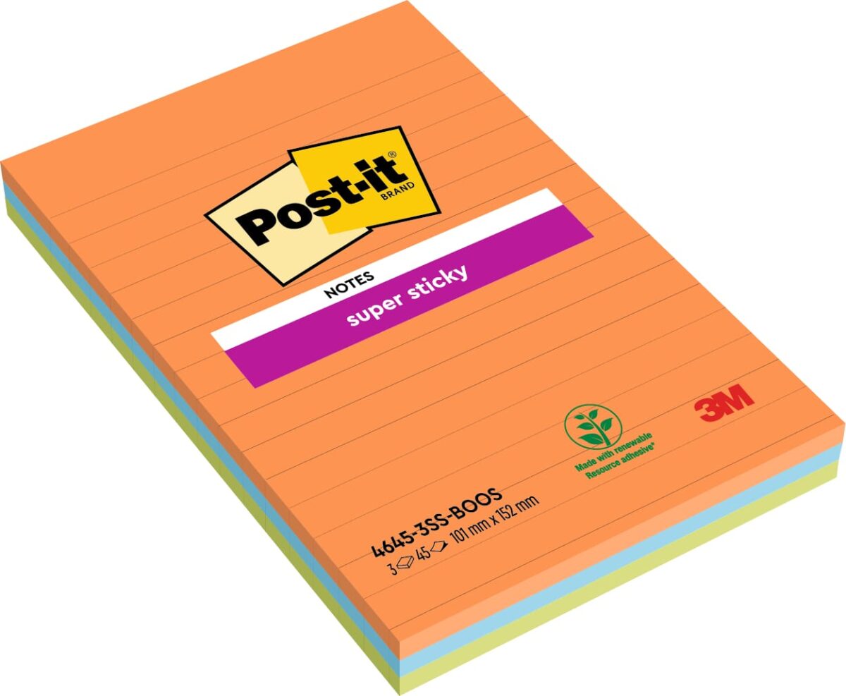 POST-IT Block Super Sticky 101x152mm 4645-3SS-BOOS 3 farbig liniert 3x45 Blatt – Hochwertig & günstig bei ShopDeca