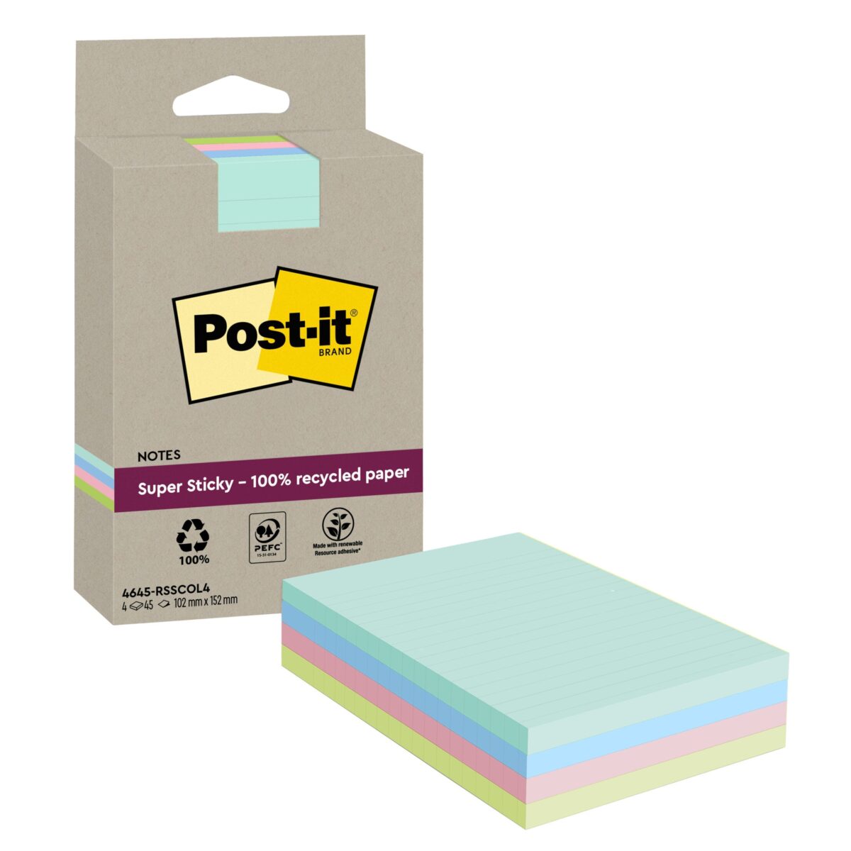 POST-IT SuperSticky Notes 102x152mm 4645-RSSCOL4 assortiert 4x45 Blatt – Hochwertig & günstig bei ShopDeca
