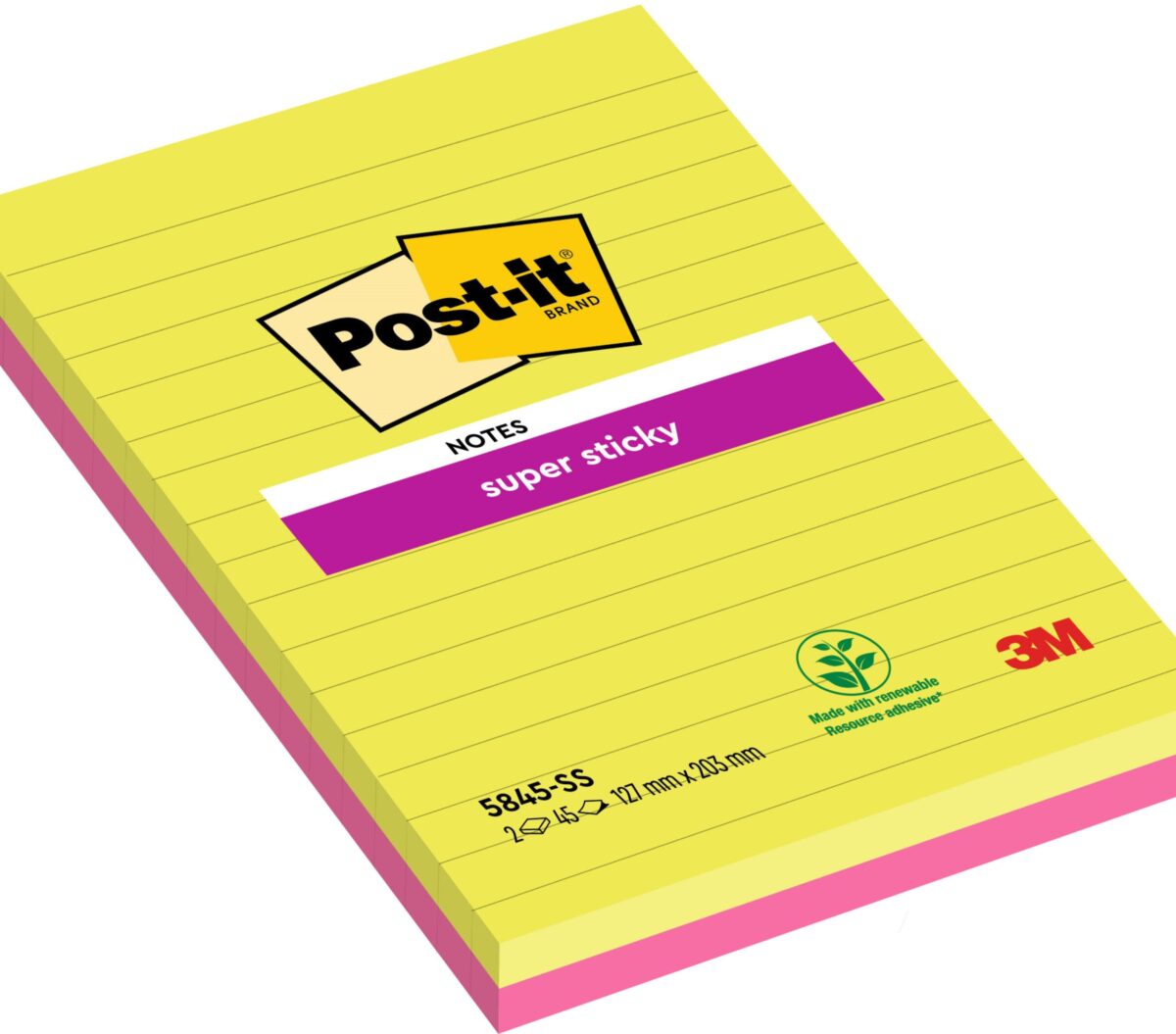 POST-IT Block Super Sticky 125x200mm 5845-SSEU grün/pink, 2x45 Blatt, liniert – Hochwertig & günstig bei ShopDeca