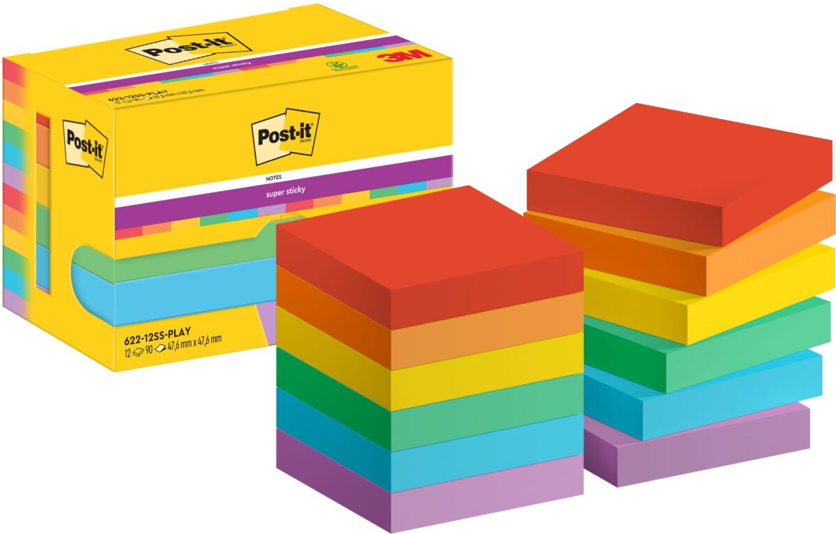POST-IT Super Sticky Notes 47.6x47.6mm 622-12SS-PLA 6-farbig 12x90 Blatt – Hochwertig & günstig bei ShopDeca