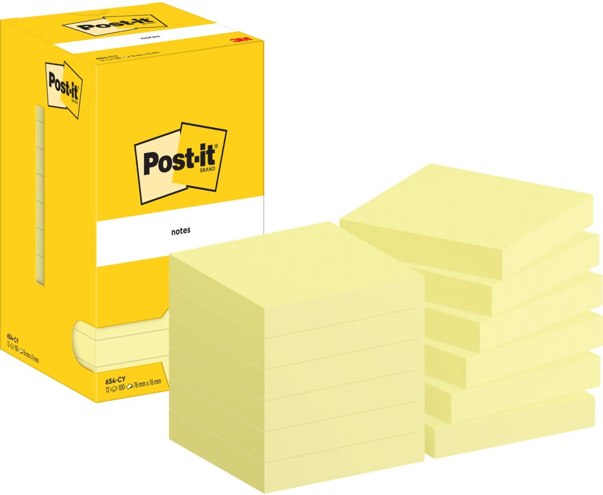 POST-IT Block 76x76mm 654 CY Gelb 12x100 Blatt – Hochwertig & günstig bei ShopDeca