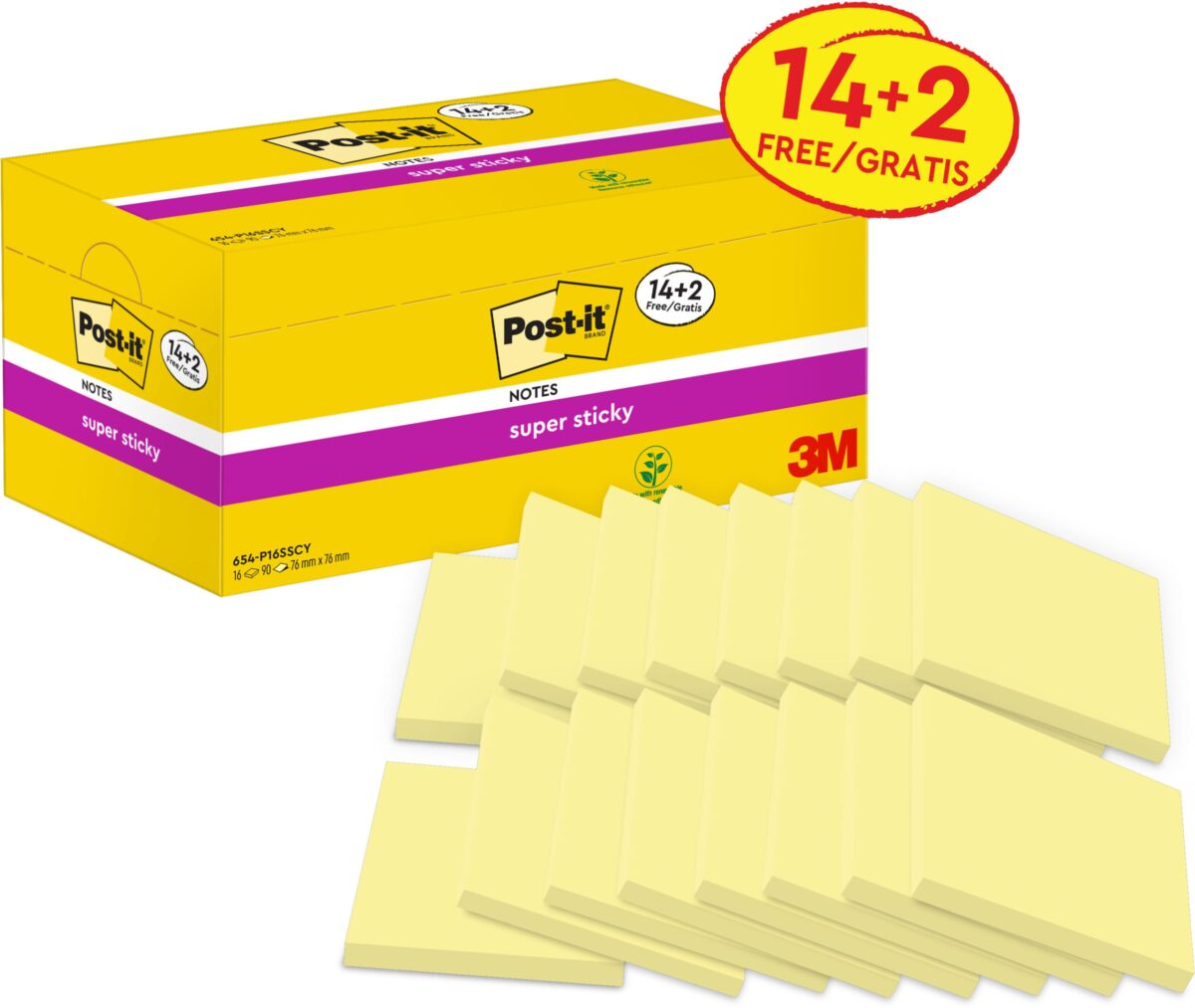 POST-IT Super Sticky Notes 654-P16SSCY-EU 76x76mmgelb 16x90Bl. – Hochwertig & günstig bei ShopDeca