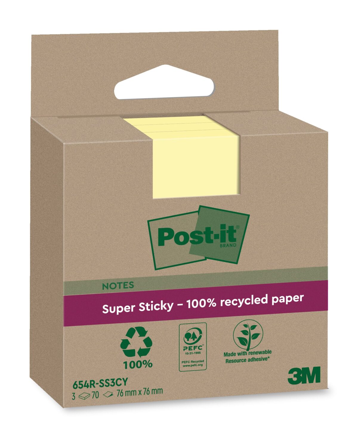 POST-IT SuperSticky Notes 76x76mm 654 RSS3CY Recycling,gelb 3x70 Blatt – Hochwertig & günstig bei ShopDeca