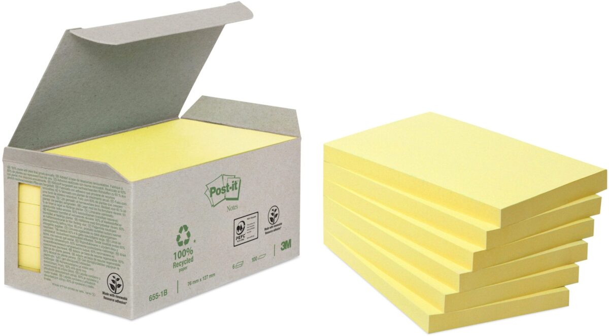 POST-IT Haftnotizen Recycling 126x76mm 655-1B gelb 6x100 Blatt – Hochwertig & günstig bei ShopDeca
