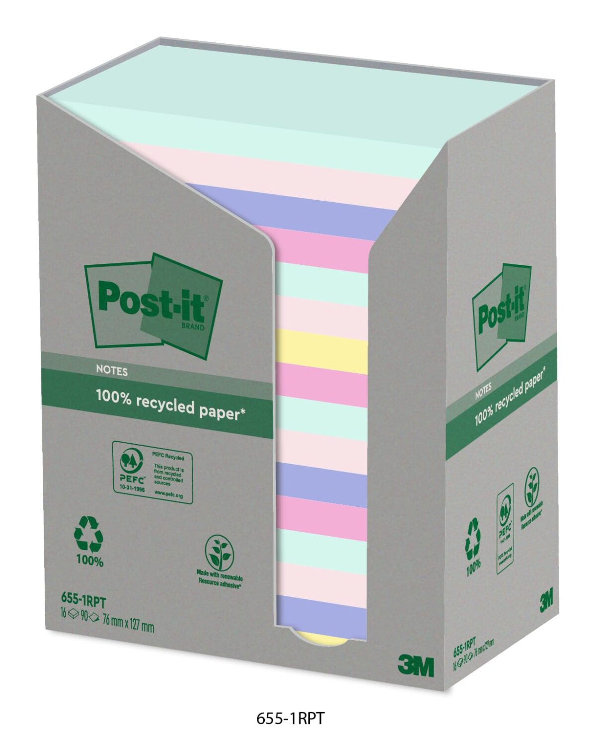 POST-IT Haftnotizen Recycling 127x76mm 655-1RPT 5-farbig, 16x100 Blatt – Hochwertig & günstig bei ShopDeca