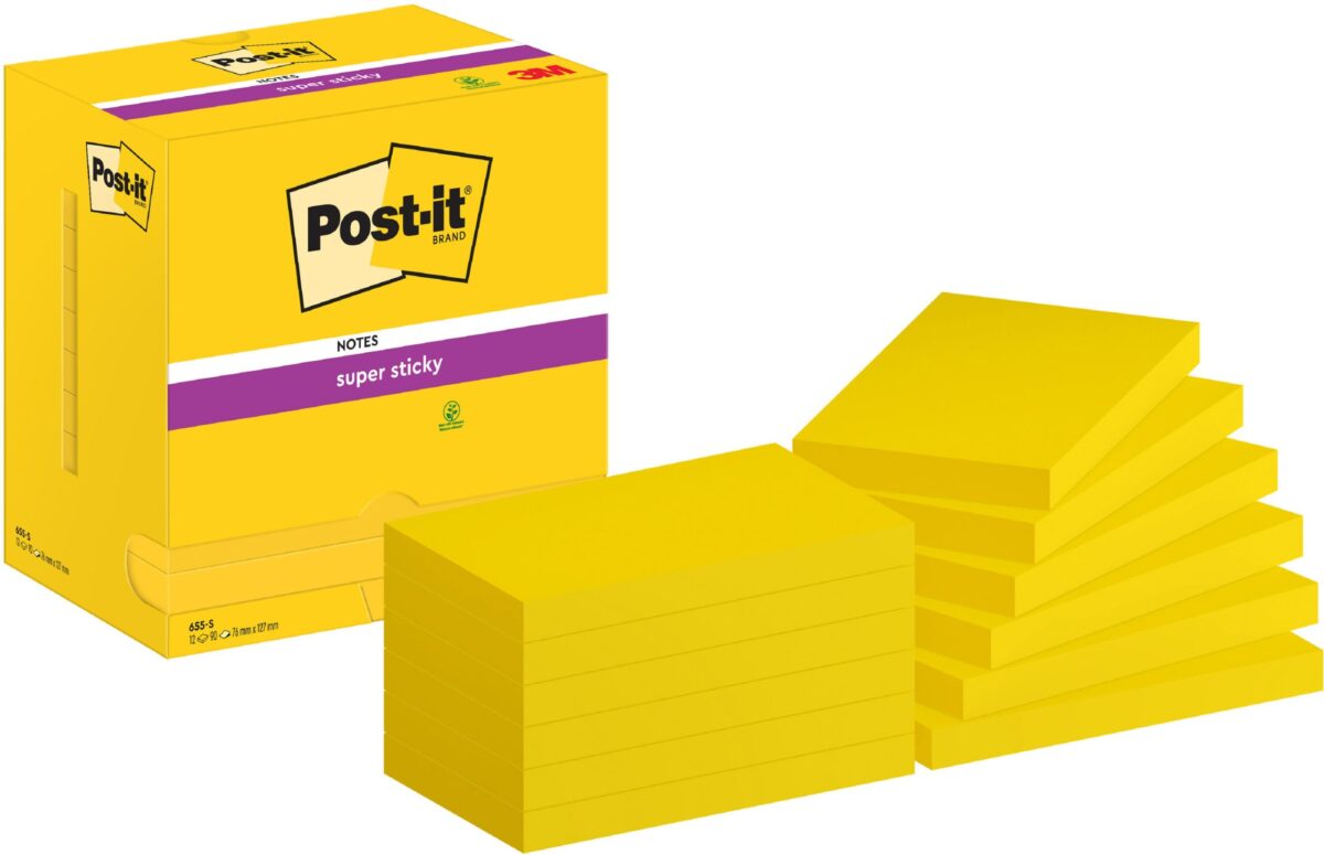 POST-IT Notes Super Sticky 76x127mm 655-S gelb 12x90 Blatt – Hochwertig & günstig bei ShopDeca