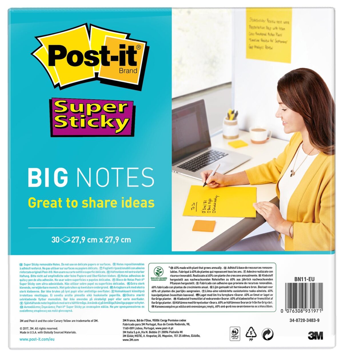 POST-IT Super Sticky Big Notes BN11-EU gelb, 30 Blatt 279x279mm – Hochwertig & günstig bei ShopDeca