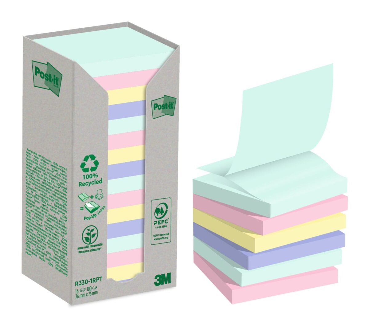 POST-IT Green Z-Notes 76x76mm R330-1RPT Recycling, 100 Blatt 16 Stück – Hochwertig & günstig bei ShopDeca