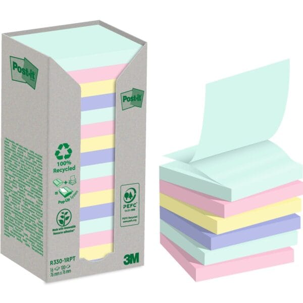 POST-IT Green Z-Notes 76x76mm R330-1RPT Recycling, 100 Blatt 16 Stück