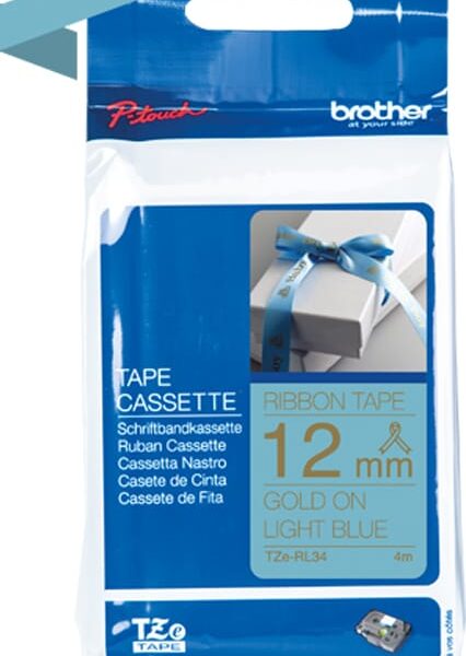 PTOUCH Band hellblau/gold TZE-RL34 Tze Geräte 12-36mm