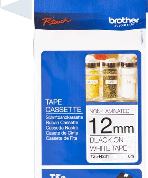 PTOUCH Band,nicht lam. schwarz/weiss TZe-N231 PT-300 12 mm