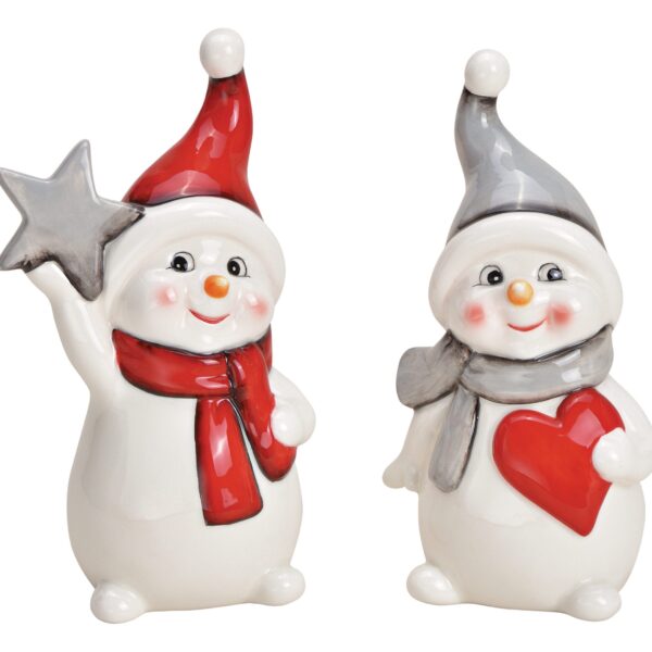 ROOST Schneemann aus Keramik 10030552 weiss, 2 ass. 9x18x7cm