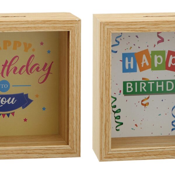 ROOST Spardose Geburtstag 10032463 Holz, ass. 14x14x6cm