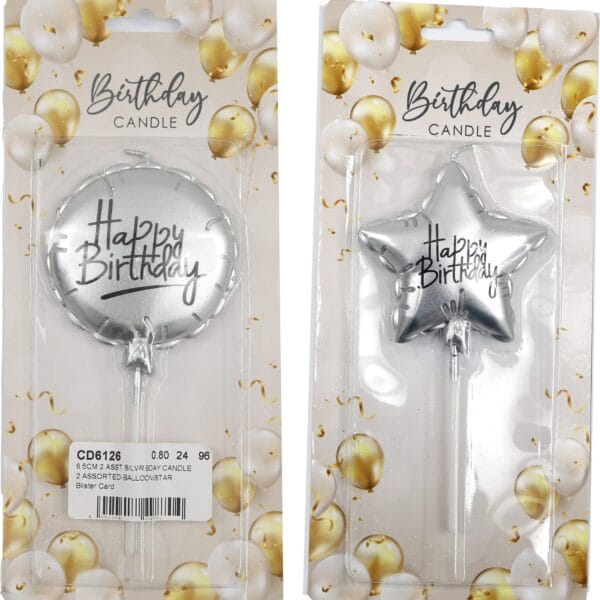 ROOST Kerze Happy Birthday CD6126 2 Stück in Silber assortiert
