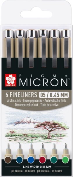 SAKURA Pigma Micron 05 Set 0.45mm POXSDK056B Erdfarbtöne 6 Stück
