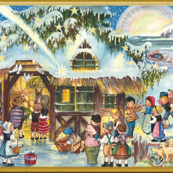 SELLMER Weihnachtskarte 9900 99258 Buntes Treiben am Stall