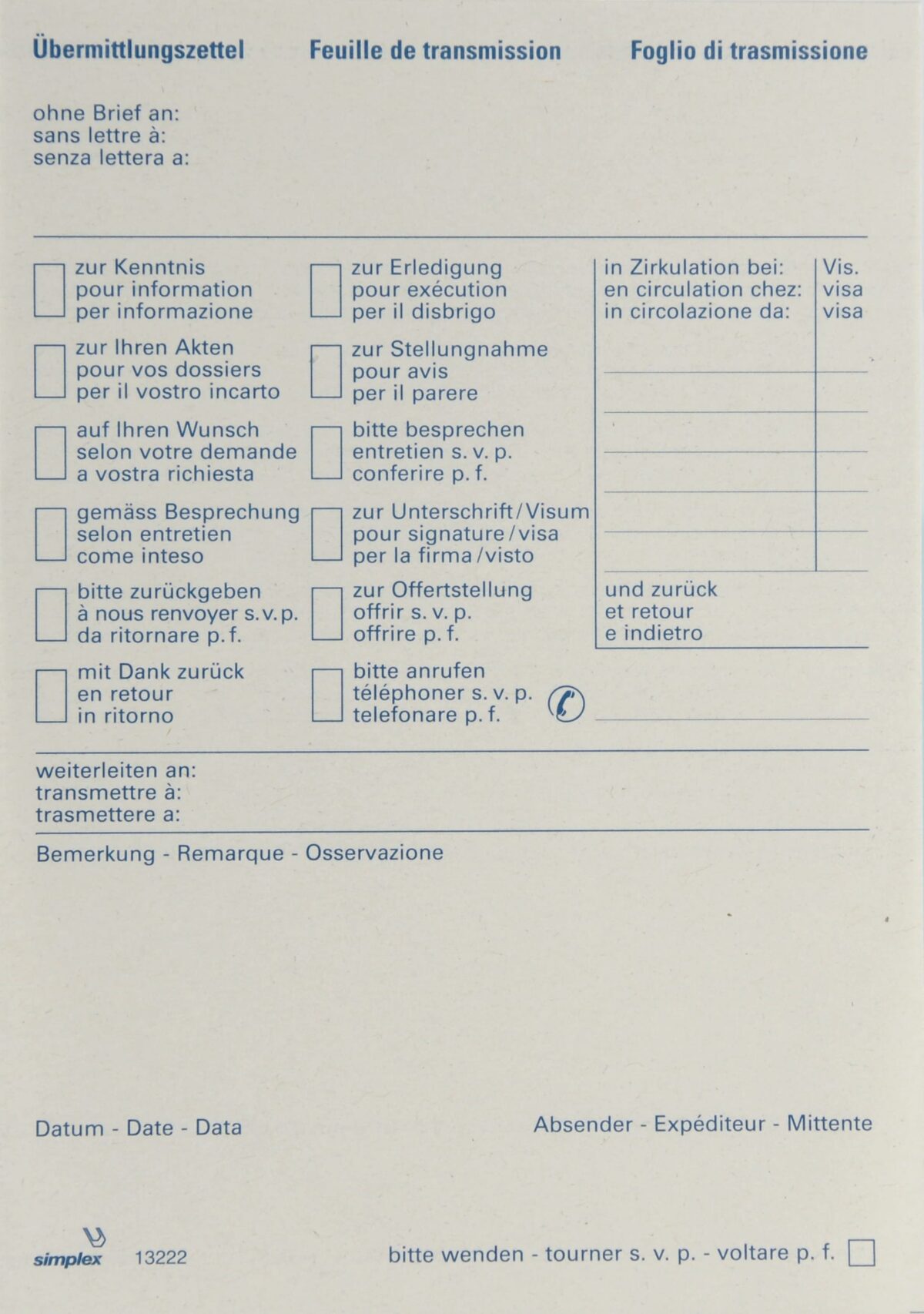 SIMPLEX Übermittlungsblock recycl. A6 13222 dreisprachig D/F/I 70 Blatt – Hochwertig & günstig bei ShopDeca