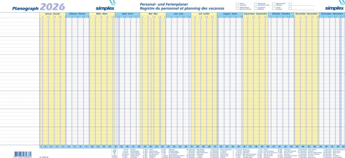 SIMPLEX Planograph 3 Stück 2026 S40365.26 1J/1S DE/FR 64x29.6cm – Hochwertig & günstig bei ShopDeca