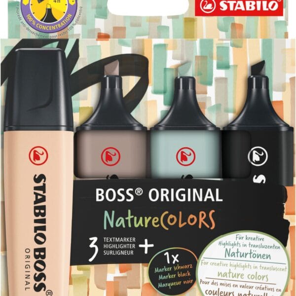 STABILO Boss Leuchtmarker Original 70/4-2-5 Nature Colors 3 + 1 schwarz