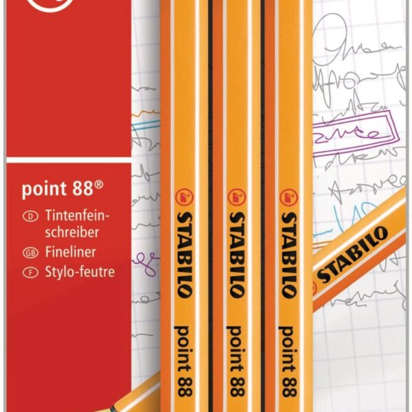 STABILO Fineliner Point 88 B-10213-10 schwarz/blau/rot, 3 Stück