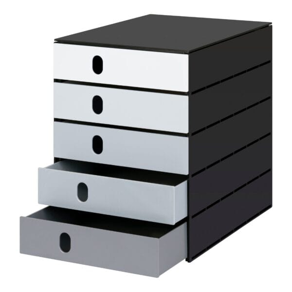 STYRO Systembox styroval 24x33x32cm 14-8000.98 grau/schwarz 5 Schubladen