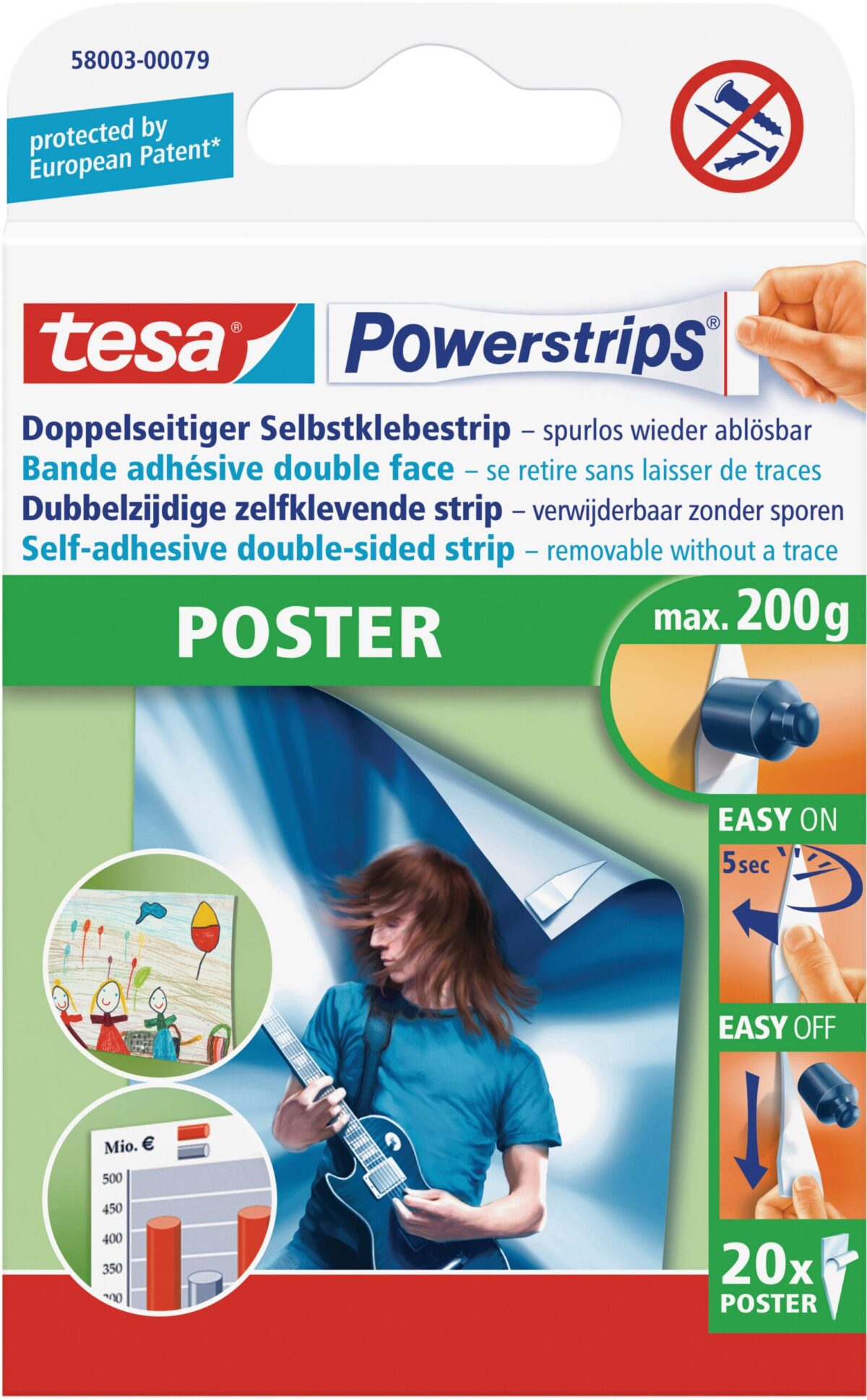 TESA Powerstrips Poster 20 Stück 580030007 ablösbar, Belastbarkeit 200g – Hochwertig & günstig bei ShopDeca