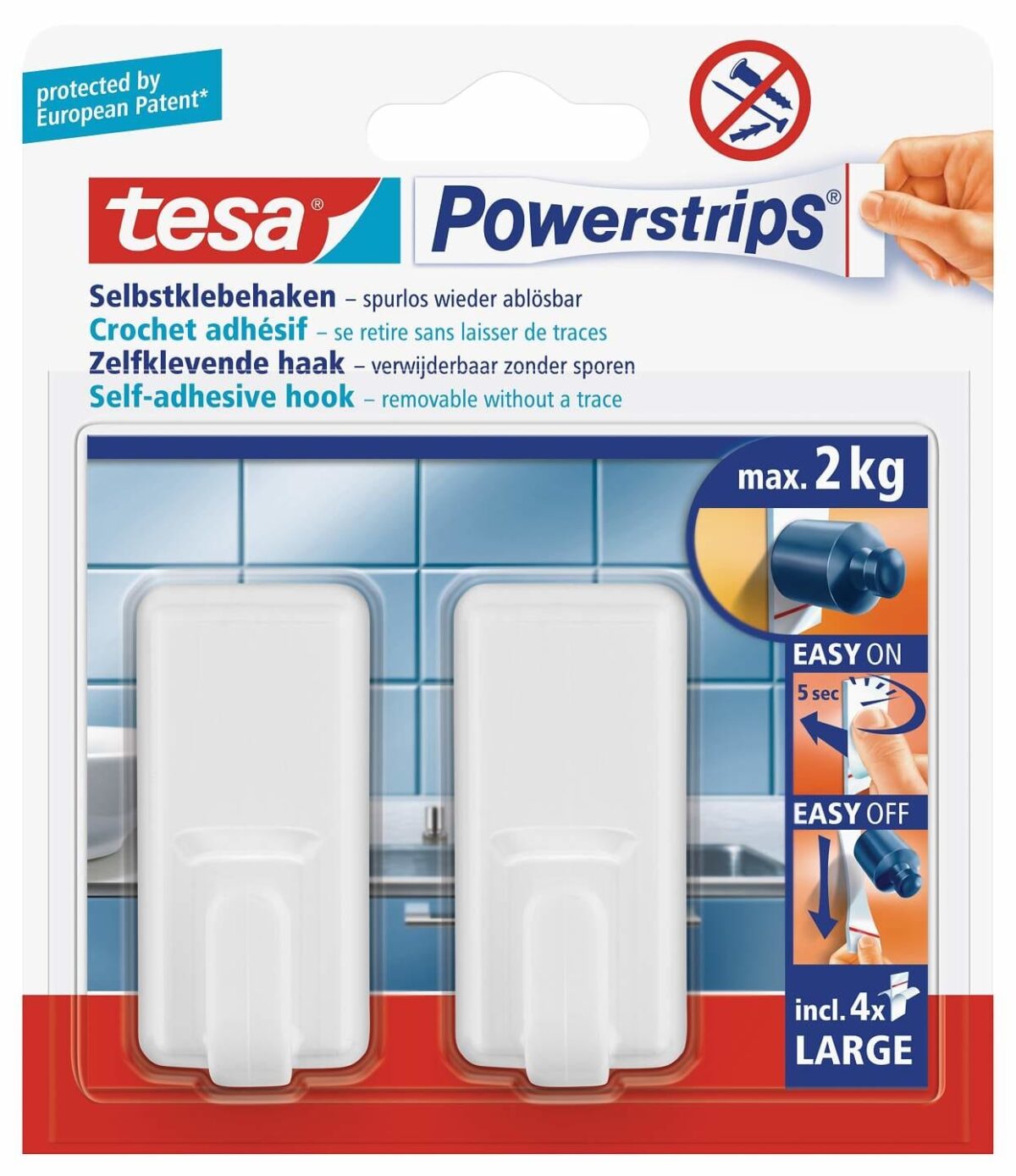 TESA Powerstrips Haken Classic 580100004 2 Haken/4 Strips Large – Hochwertig & günstig bei ShopDeca
