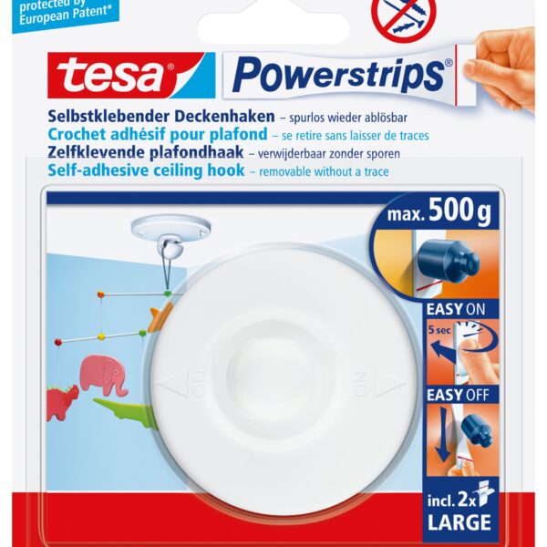 TESA Powerstrips Deckenhaken 580290002 weiss, Belastbarkeit 500gr.