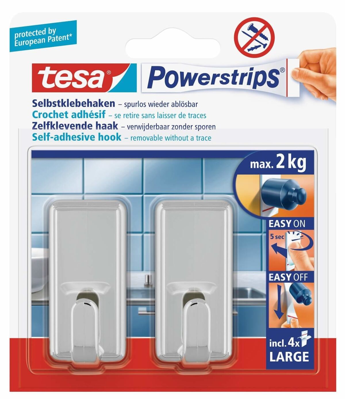 TESA Powerstrips Haken Classic 580510001 2 Haken/4 Strips Large – Hochwertig & günstig bei ShopDeca
