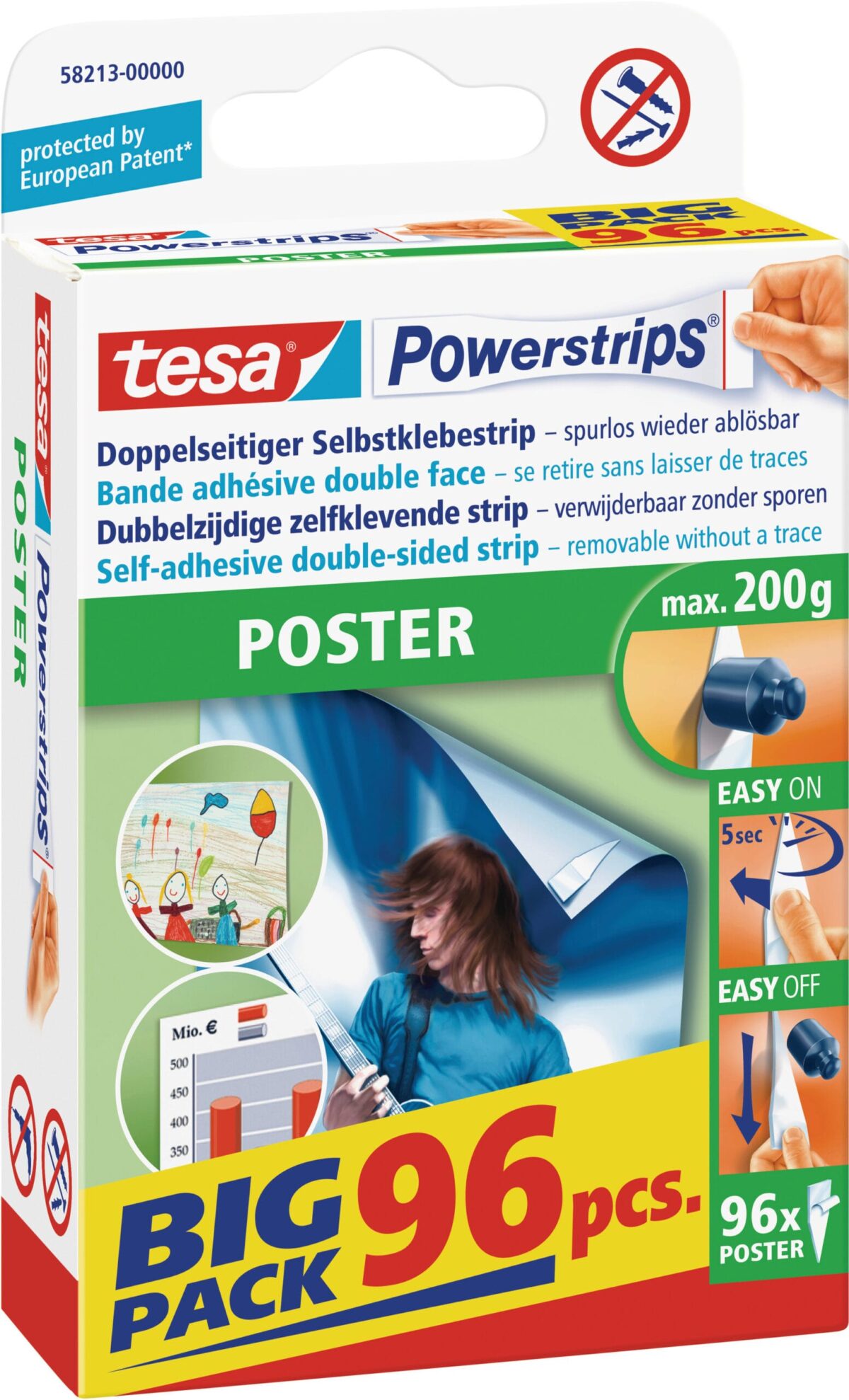 TESA Powerstrips Poster 96 Stück 582130000 Big Pack, ablösbar, Kapaz.200g – Hochwertig & günstig bei ShopDeca