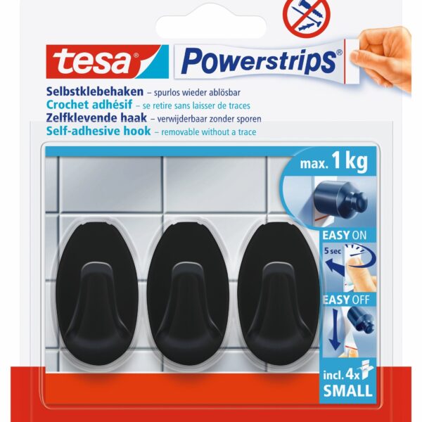 TESA Powerstrips Haken S 582750000020 schwarz 3 Stück