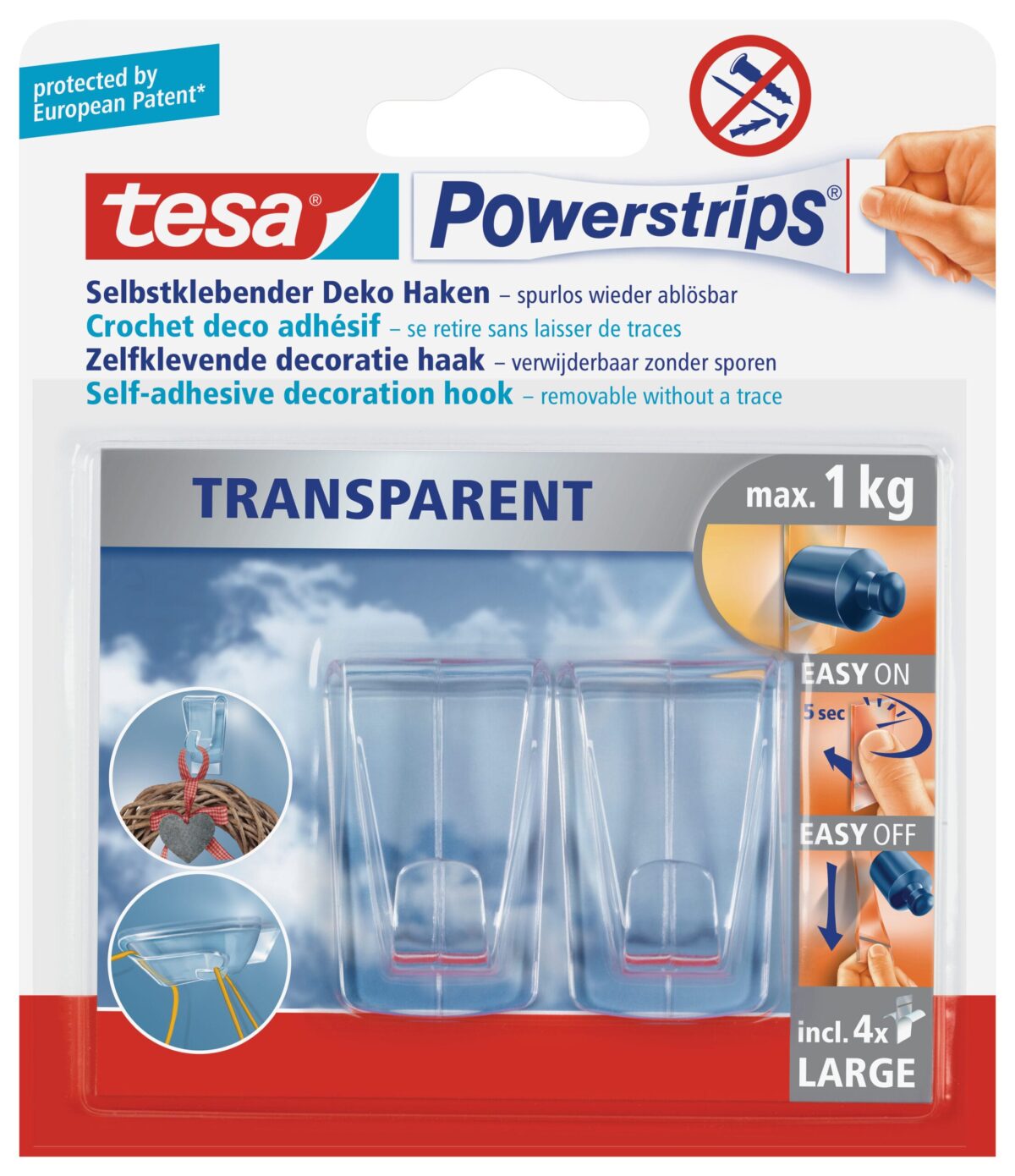 TESA Powerstrips Deco XL 588130000 transparent 2 Haken – Hochwertig & günstig bei ShopDeca