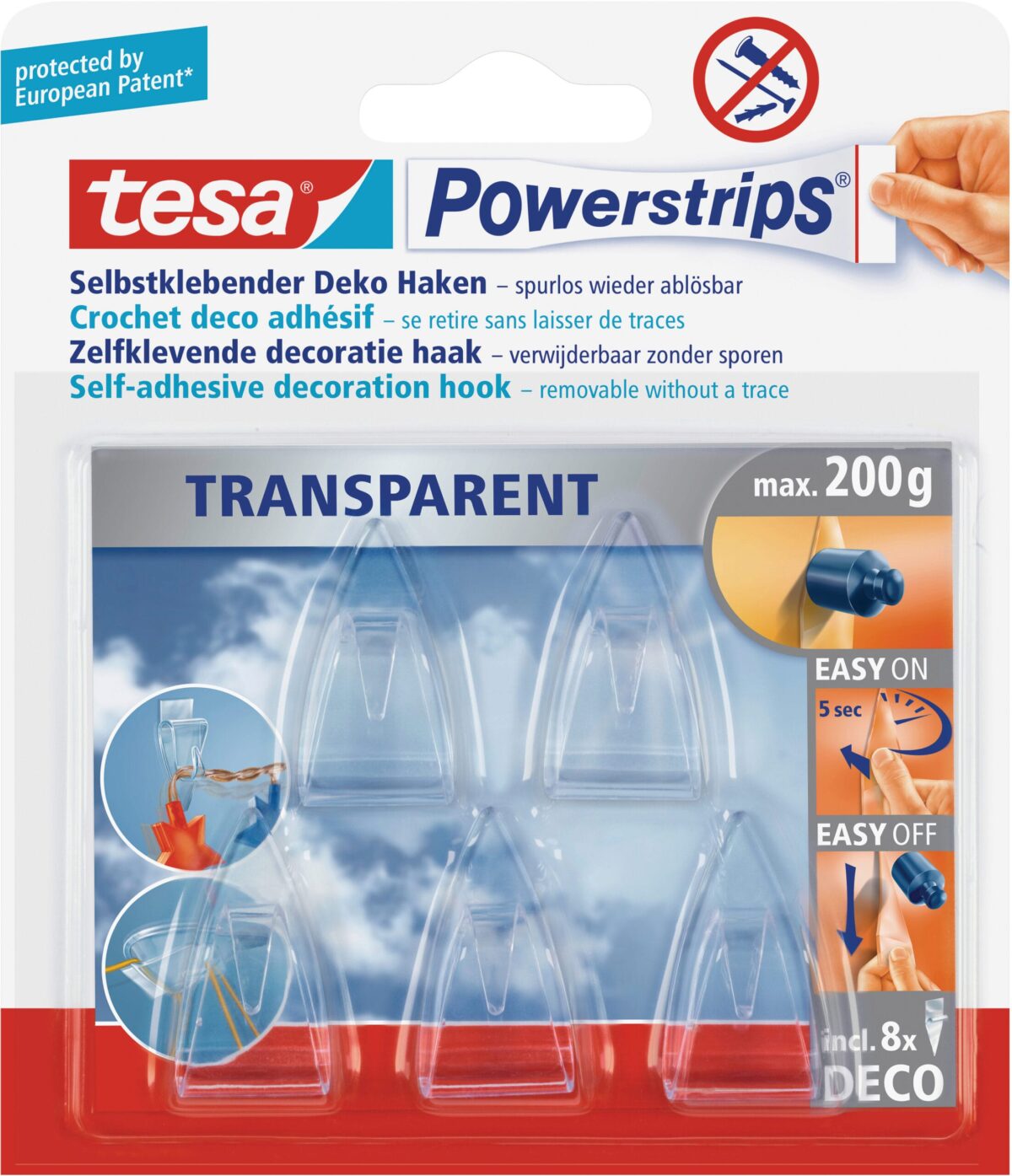 TESA Powerstrips Deco Haken 589000001 transparent 5 Haken/8 Strips – Hochwertig & günstig bei ShopDeca