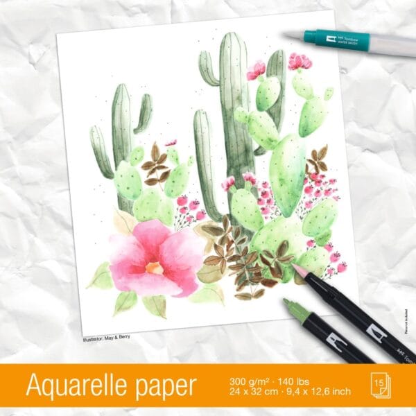 TOMBOW Aquarellblock 24x32mm PB-AQUA 300g, 15 Blatt