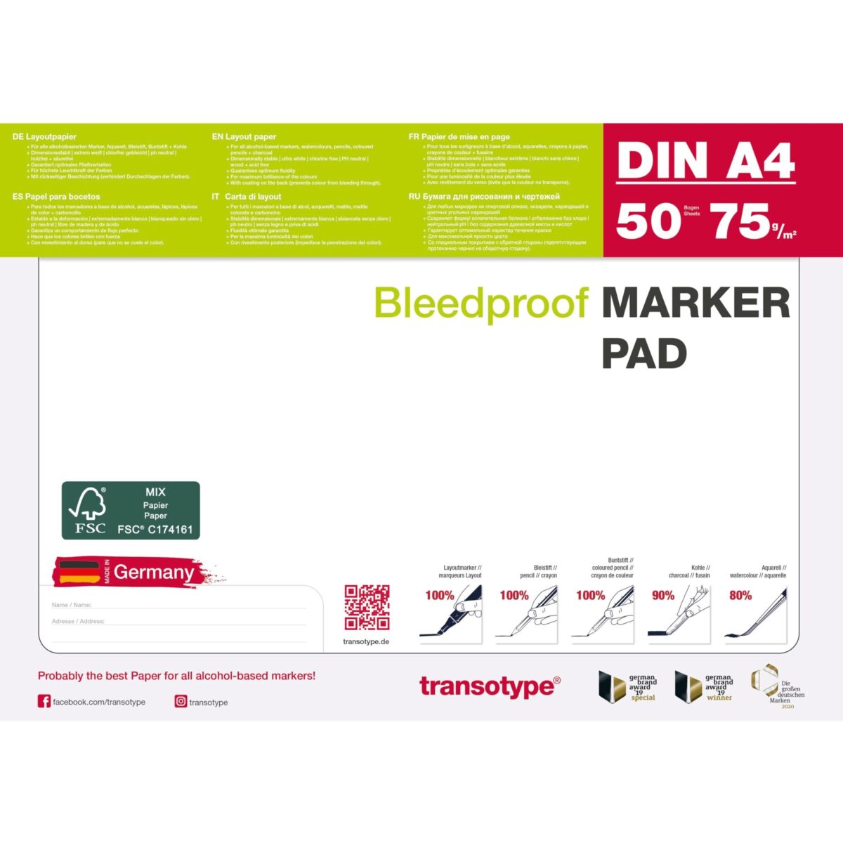 TRANSOTYPE Layoutpapier A4 25001 75g, weiss 50 Blatt – Hochwertig & günstig bei ShopDeca