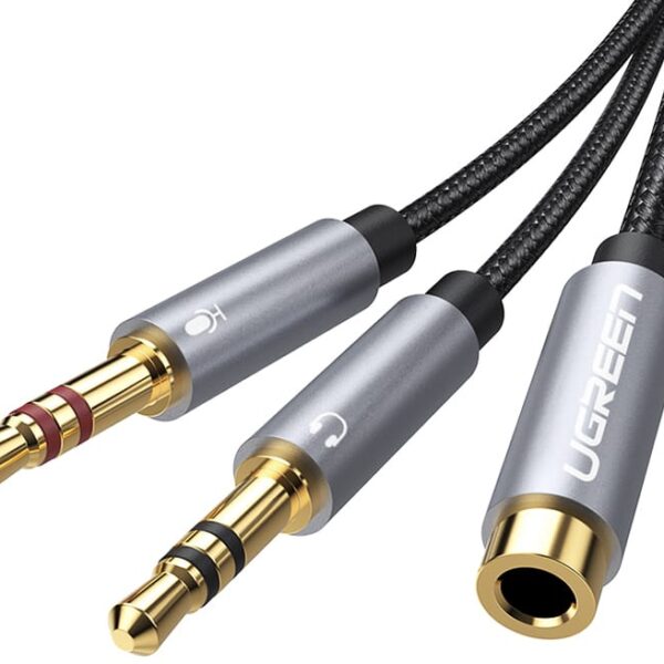 UGREEN Audio Cable 3.5mm Fem./2 Male 20899 aluminum Case, Black, (BB)