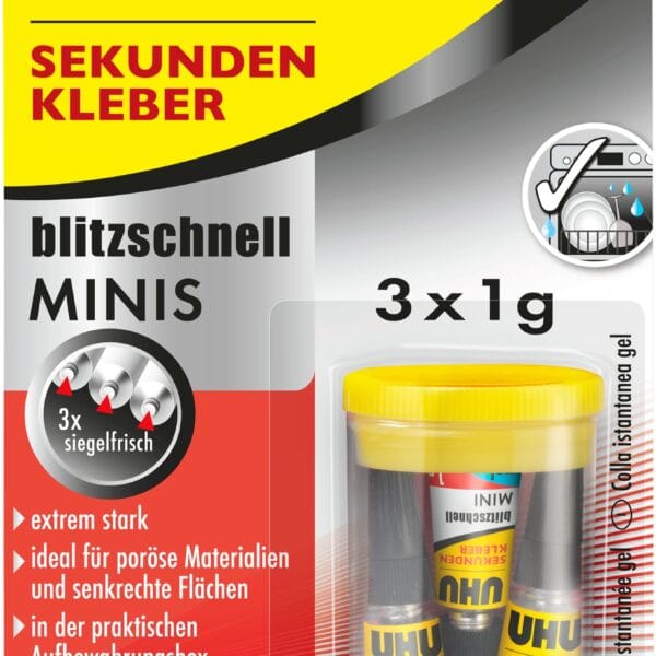 UHU Sekundenkleber 33155 gel, MINIS 3 x 1g