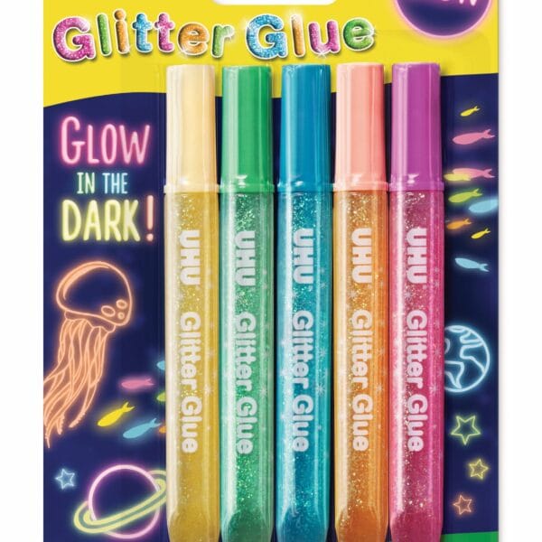 UHU Glitter Glue Glow 990362 5 Farben