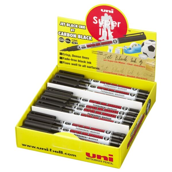 UNI-BALL Marker Super Ink 0.9mm PNA-125.3D schwarz, Rundspitze 36 Stück